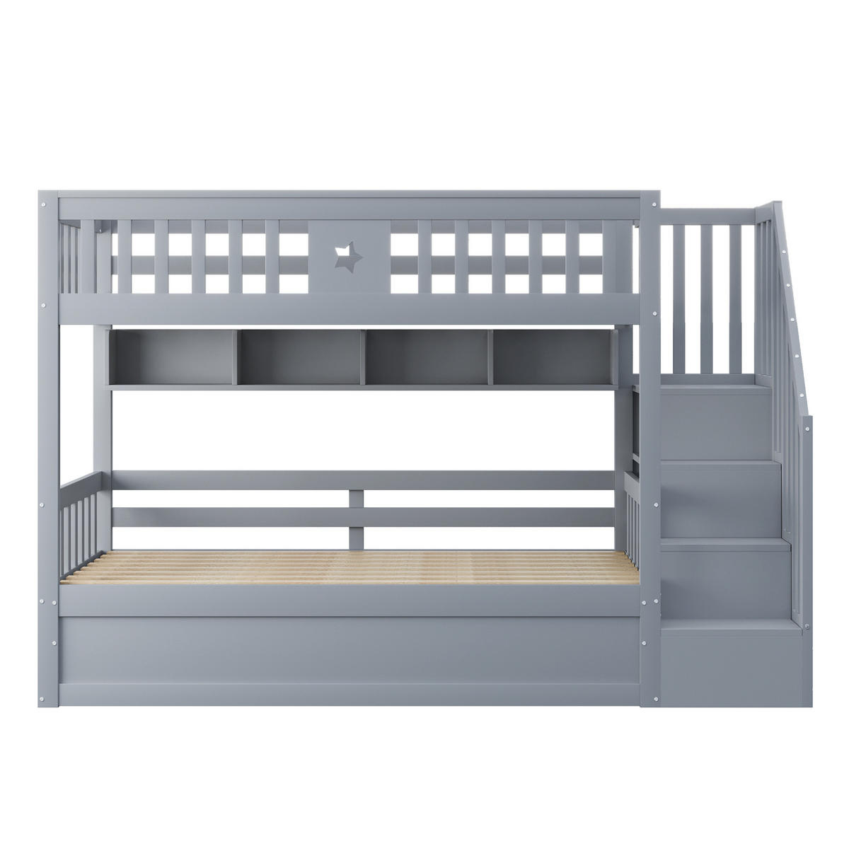 HOCHBETT 90/200 cm mit hydraulischem Stauraum, Regalen und Treppe, Grau - Grau, Holzwerkstoff (90/200cm) - Redom