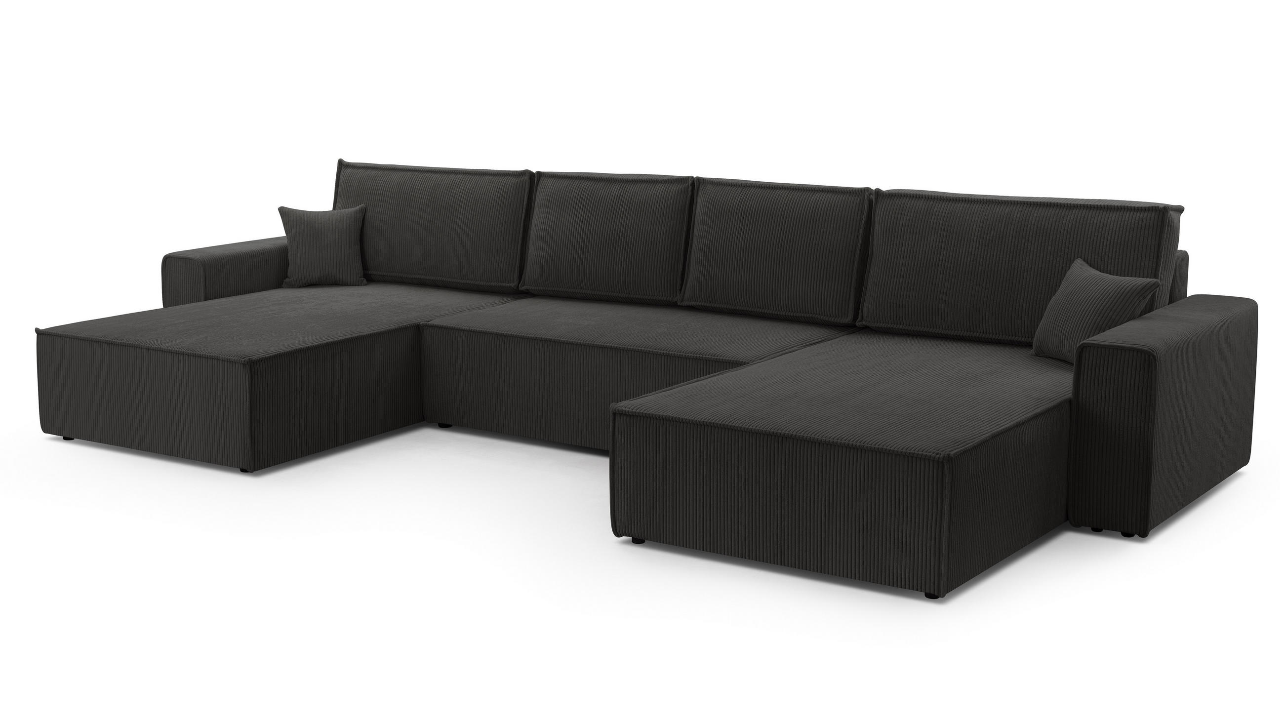 WOHNLANDSCHAFT Cedria Dunkelgrau 389/145/85 cm mit Schlaffunktion - Dunkelgrau/Schwarz, Kunststoff/Textil (389/85/145cm) - AX Living