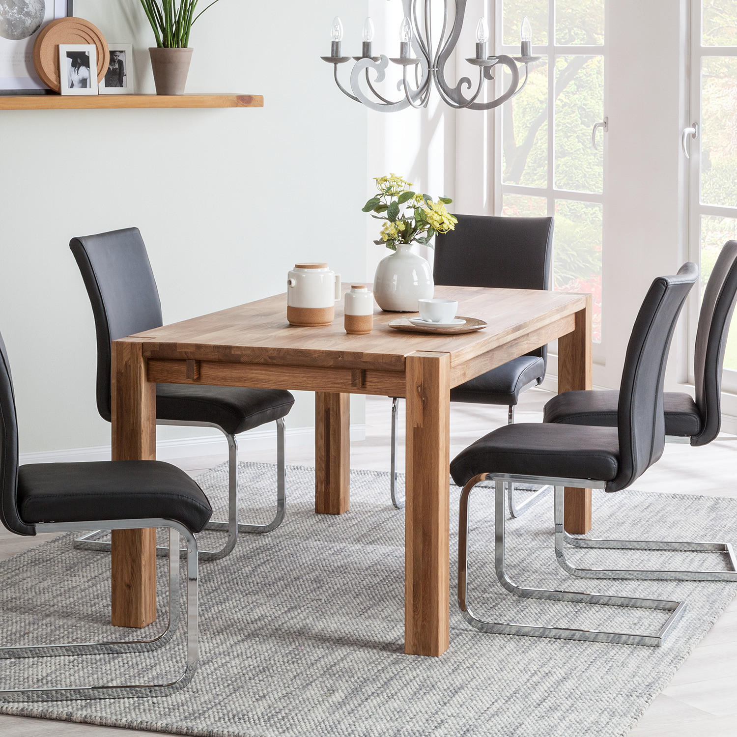 ESSTISCH - Eiche massiv - Eichefarben, Holz (90/160/75cm) - home24