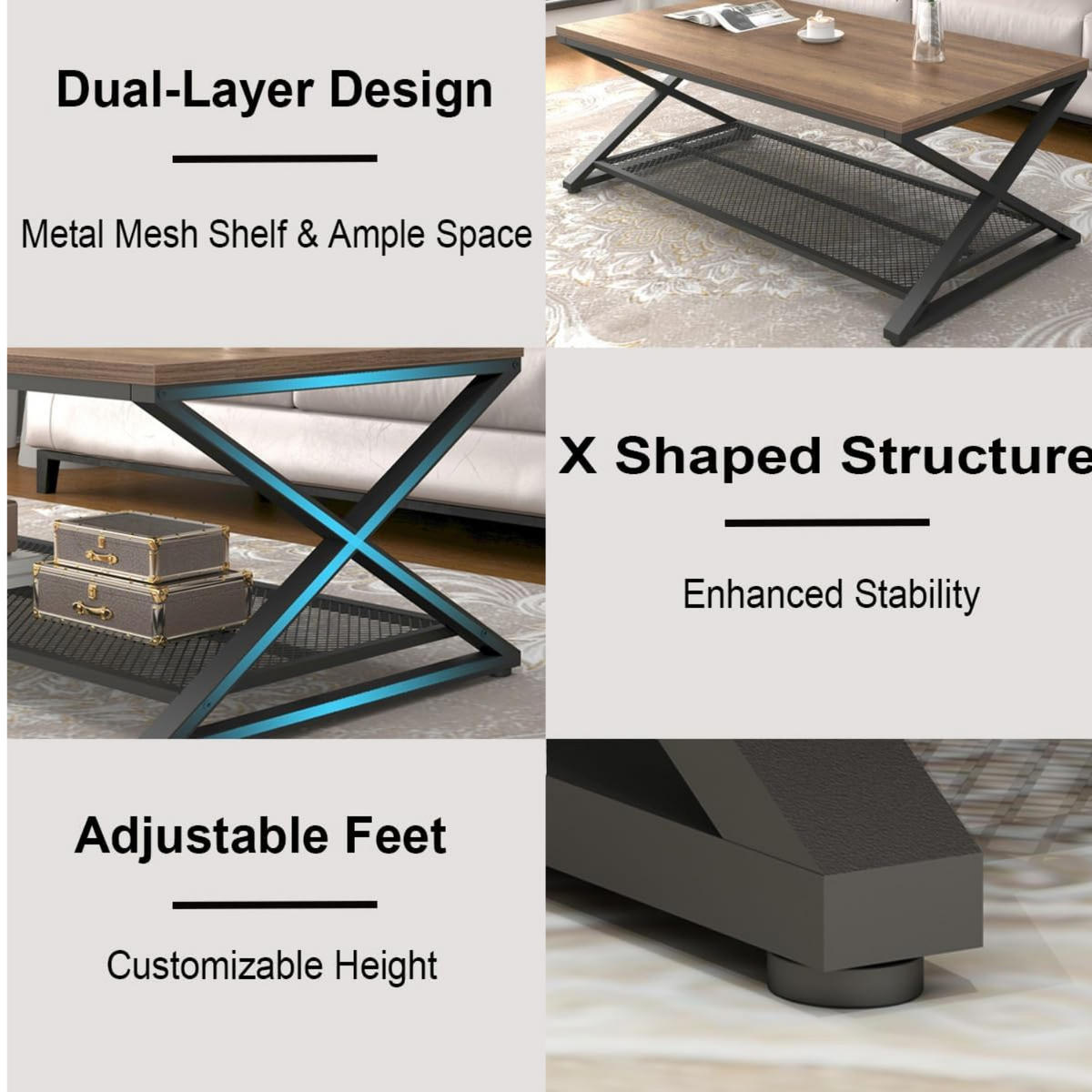 COUCHTISCH Holz Metall Industrial mit Ablage 120 x 60 x 45 cm - Walnussfarben, Holzwerkstoff/Metall (60/120/45cm) - Quality Elegance