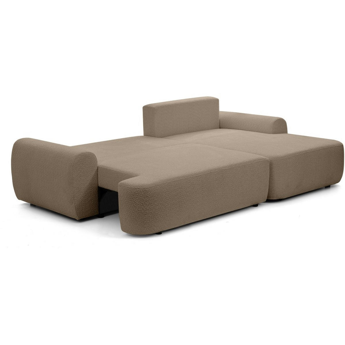 ECKSCHLAFSOFA Oliver im Bouclé-Gewebe, Hellbraun, rechts - Hellbraun/Schwarz, Textil (266/160cm) - Beautysofa