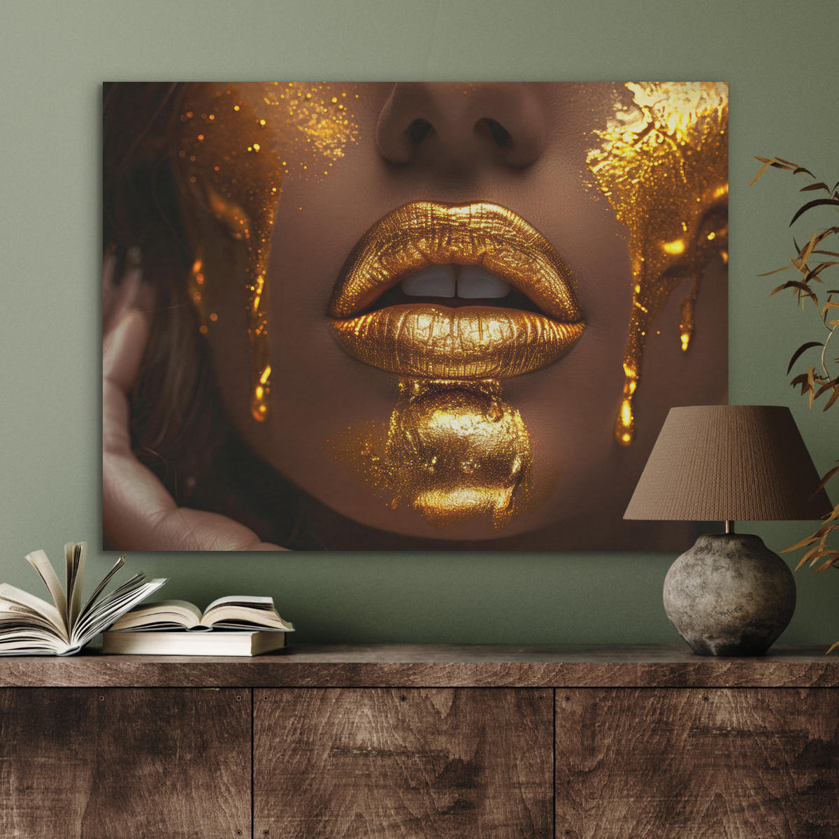 AKUSTIKPANEEL Frau - Gold - Luxus - Porträt 80x60 cm - Goldfarben, Textil (80/0.9/60cm) - MuchoWow