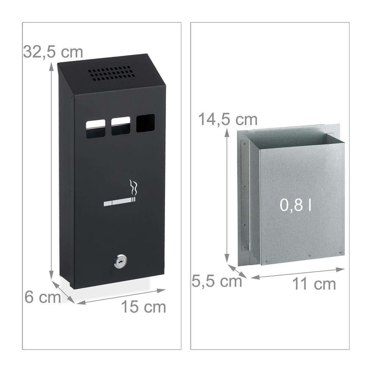 WANDASCHENBECHER - Schwarz, Metall (15cm) - Relaxdays