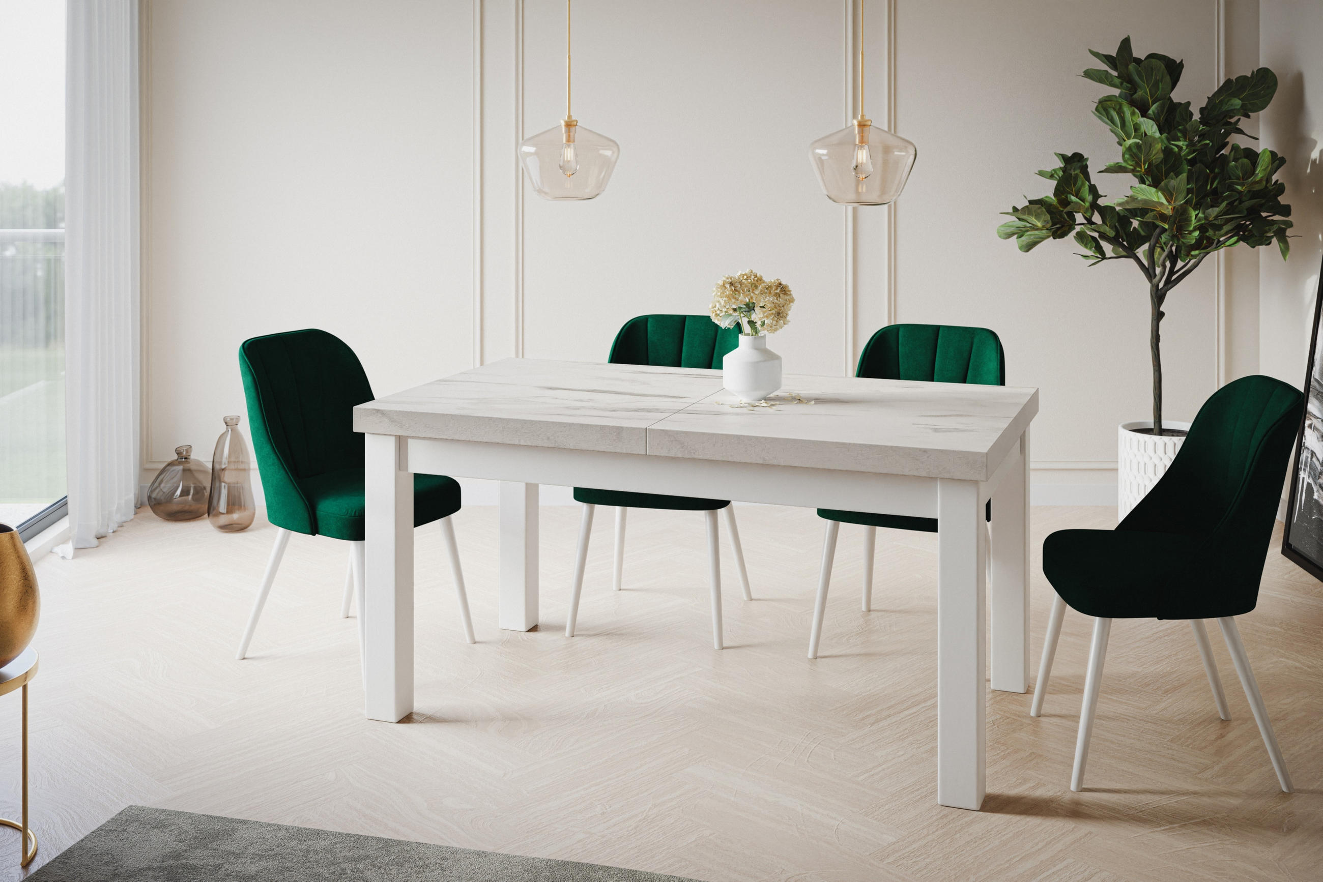 ESSZIMMERTISCH CLASSIC, ausziehbarer Tisch 200-300X100X78 cm, Farbe: MARMUR, mit Holzbeinen in Farbe Weiß - Hellgrau/Weiß, Holzwerkstoff (200/100/78cm) - Alpi-Möbel