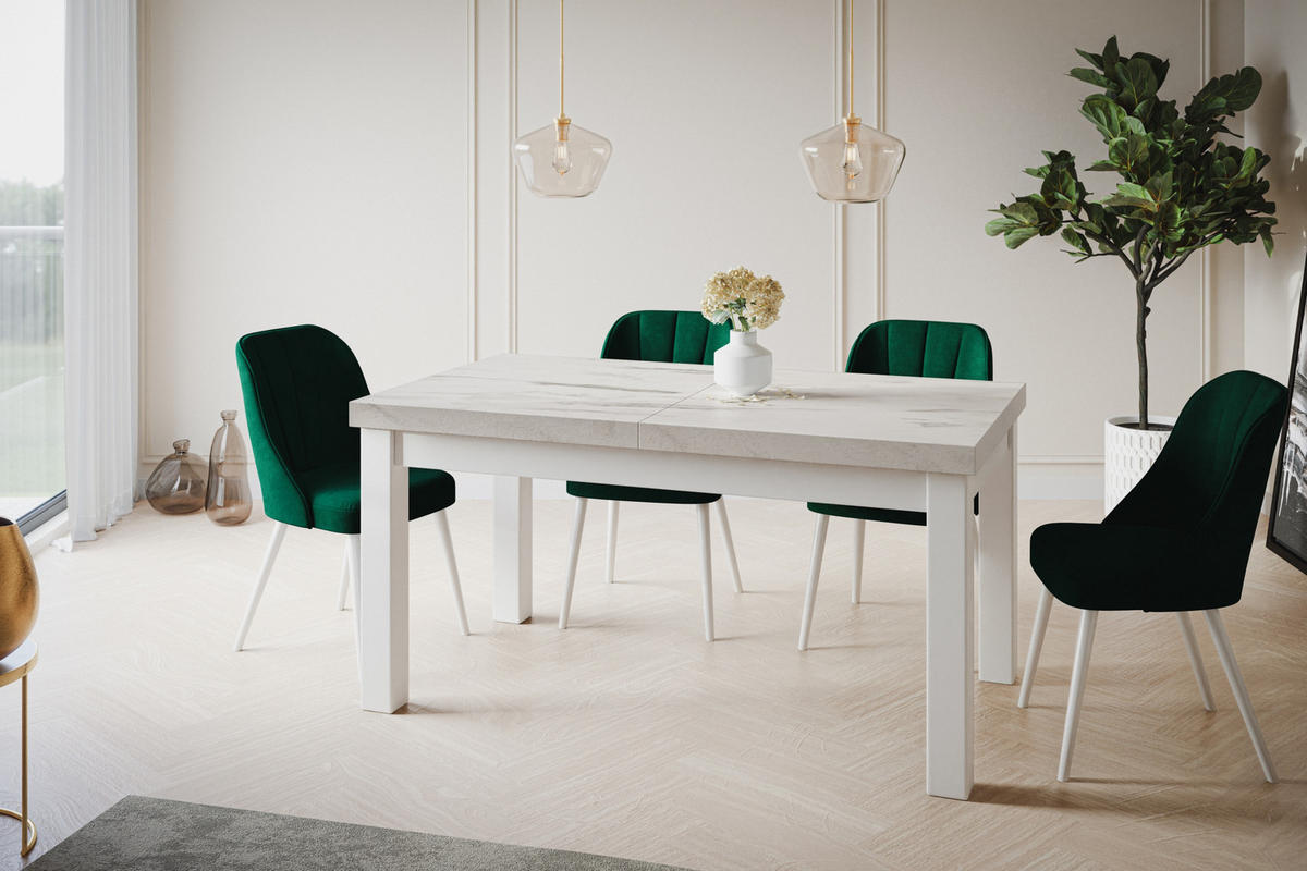 ESSZIMMERTISCH CLASSIC, ausziehbarer Tisch 160-210X90X78 cm, Farbe: MARMUR, mit Holzbeinen in Farbe Weiß - Hellgrau/Weiß, Holzwerkstoff (160/90/78cm) - Alpi-Möbel