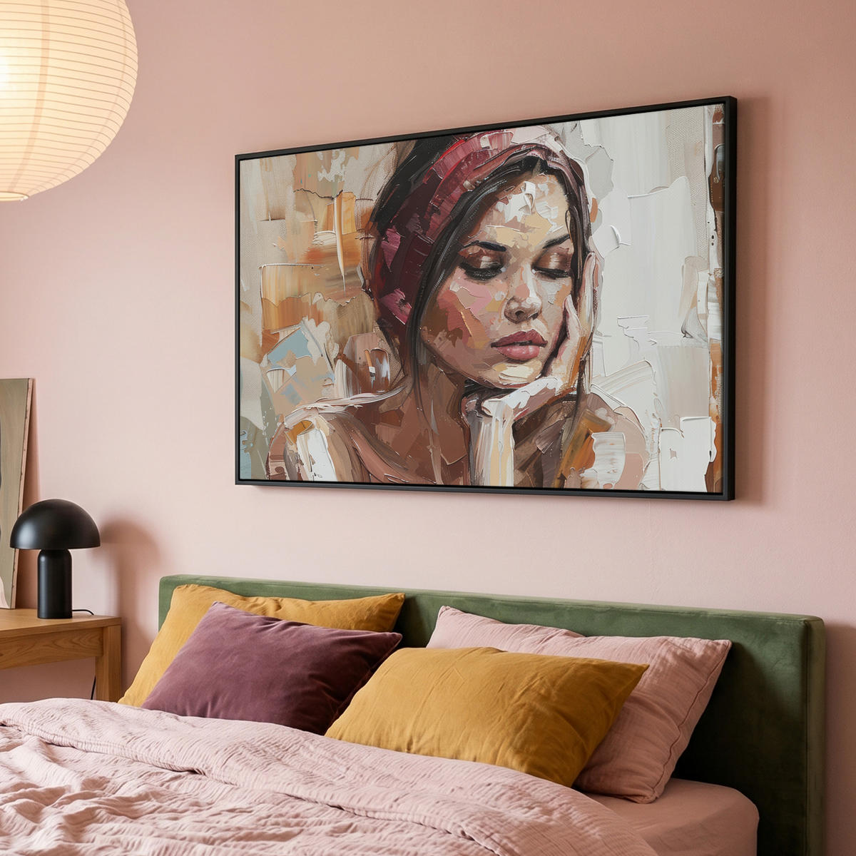 LEINWAND Bilder mit Rahmen - Frau - Lackierung - Porträt - Modern - 120x80 - Altrosa, Textil (120/80cm) - MuchoWow