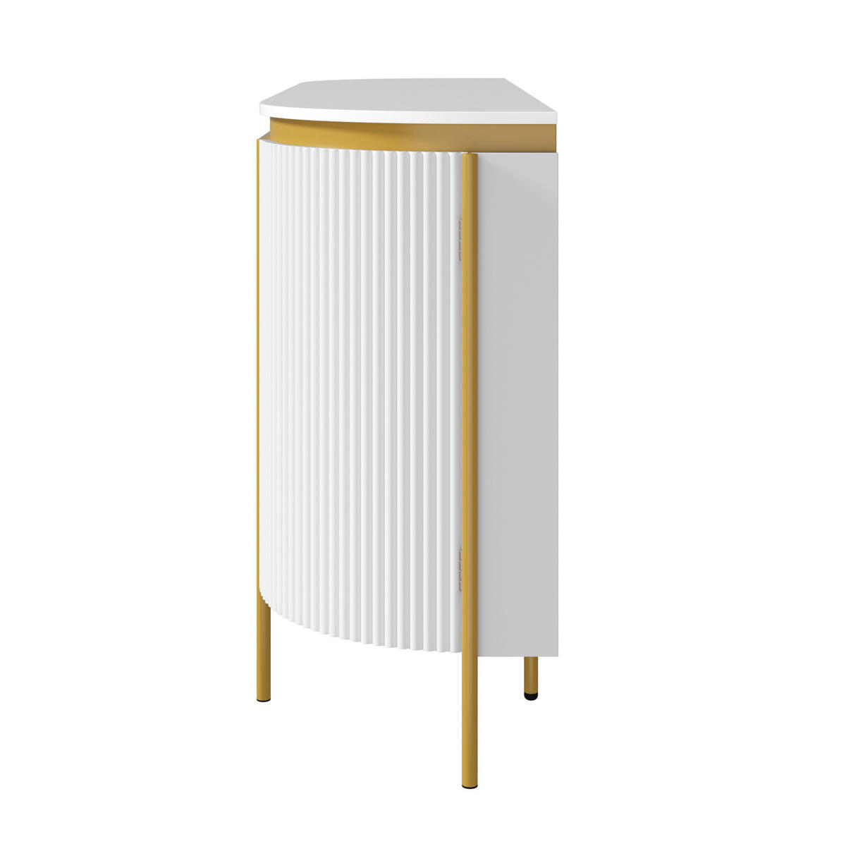 SIDEBOARD Oval 140cm MDF Riffel-Optik 4 Türen Gold-Details - Weiß, Holzwerkstoff (140/80/38cm) - Urban Meuble