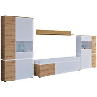 WOHNWAND 4-teilig Eiche Artisan / weiß 361 / 48 / 199cm - Eichefarben/Weiß, Holz/Holzwerkstoff (361/199/48cm) - Feldmann-Wohnen