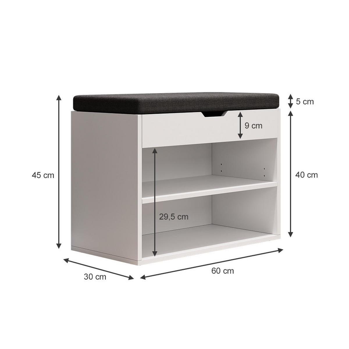 SCHUHBANK Titus Weiß 60 x 45 cm mit Auflage - Weiß, Holzwerkstoff (60/45/30cm) - Vicco