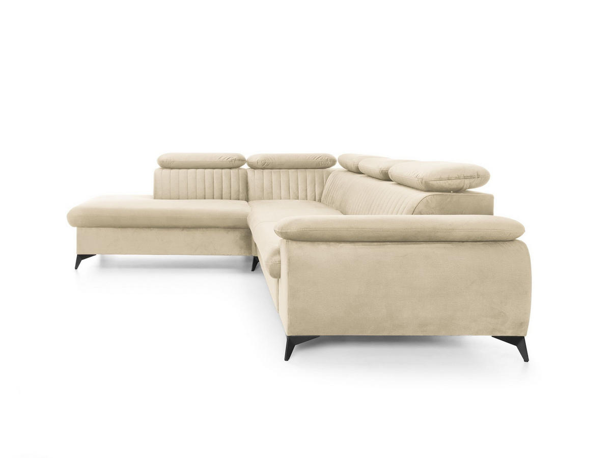 ECKSOFA FIORE Creme Velours-Stoff mit Schlaffunktion - Creme, Holz (275/221cm) - MASSENO