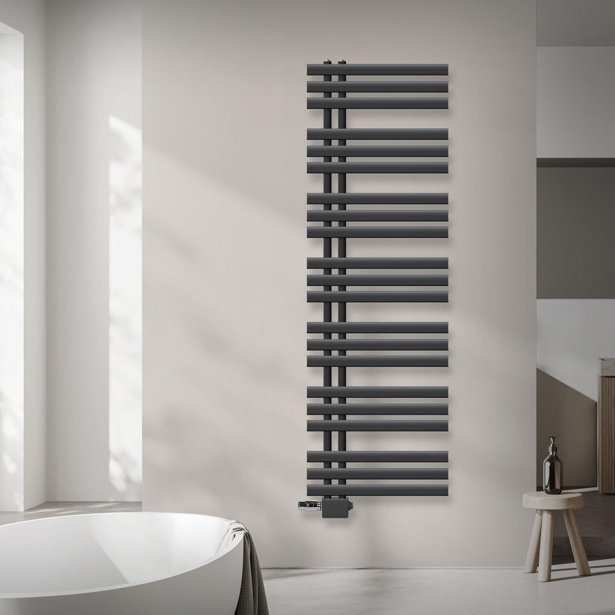 KOUPELNOVÝ radiátor Iron EM 500 x 1600 mm antracitový s univerzálním ventilem - antracitová, kov (50/160/3cm) - LuxeBath
