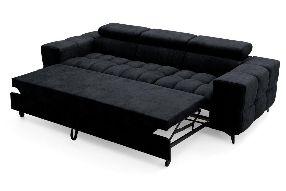 3-SITZER Sofa PUDDING mit Schlaffunktion 127x190 Velours Schwarz - Schwarz, Holz/Textil (260/90/100cm) - Muffo