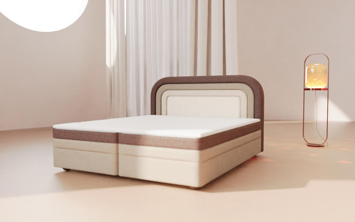 KONTINENTALBETT - Boxspringbett Nest 180x200 - Beige - Aragon 59 + Aragon 03 + Aragon 1 - Beige/Kieferfarben, Holzwerkstoff/Textil (180/200cm) - Möblo