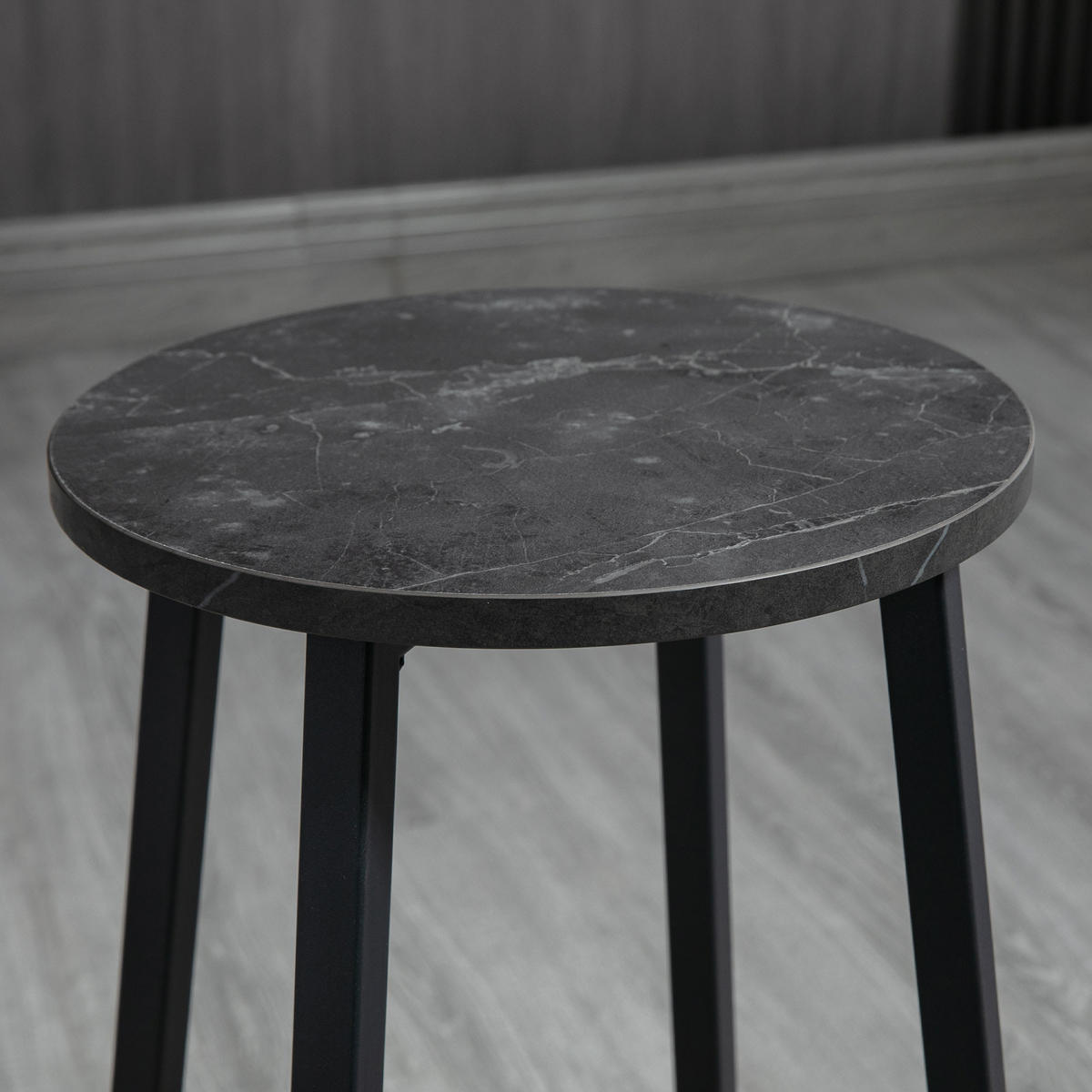 BAR-SET 3-tlg. DE-08029 mit 2 Barhockern, Marmoroptik Weiß - Schwarz/Weiß, Metall (40/90/100cm) - ComfortXL