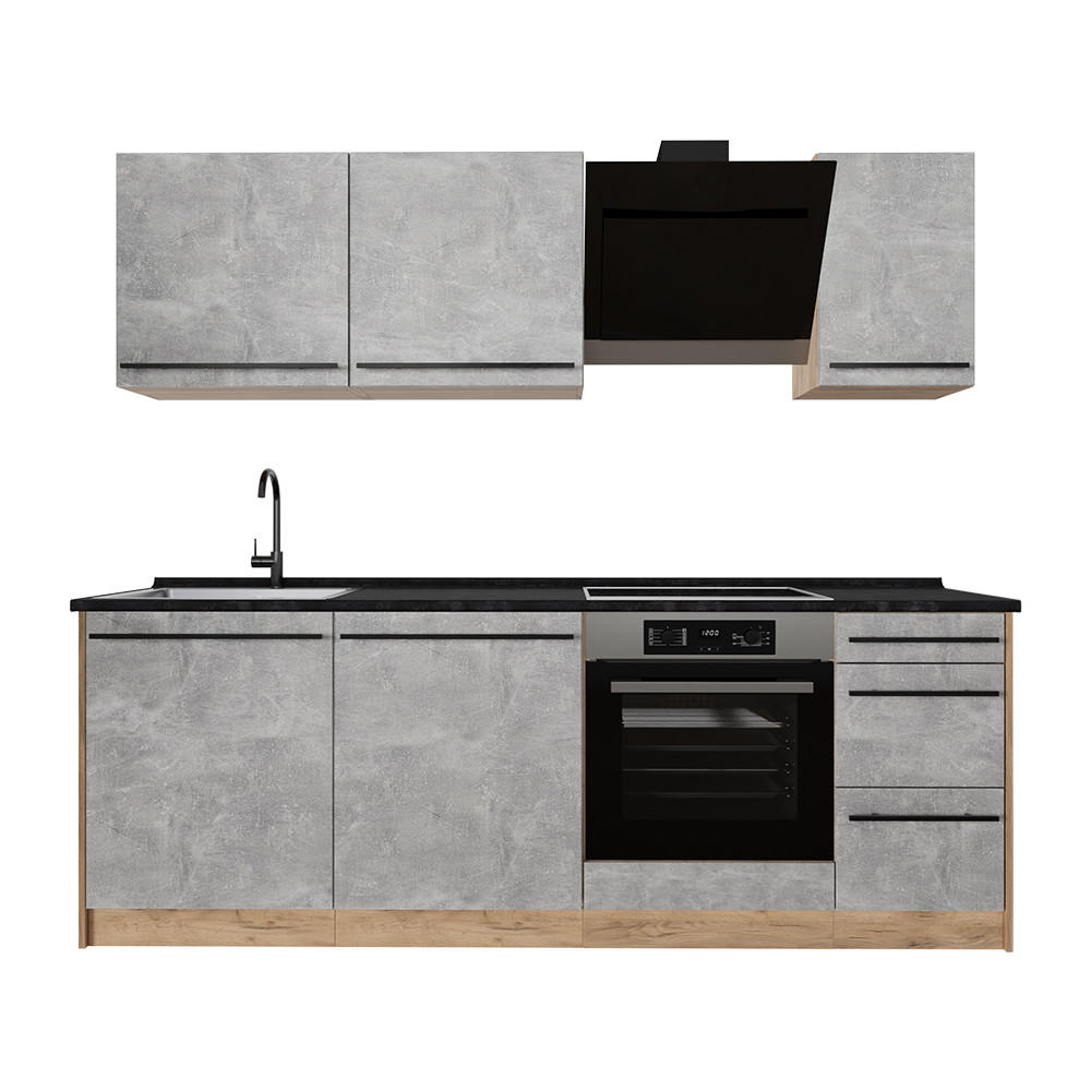 Vicco Küchenzeile Grau, Honigeiche 220x81.6x46 cm