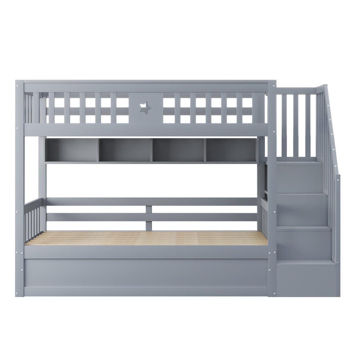 ETAGENBETT 90/200 cm aus Holz mit hydraulischem Stauraum und Regaltreppe Grau - Grau, Holz (90/200cm) - Modenvie