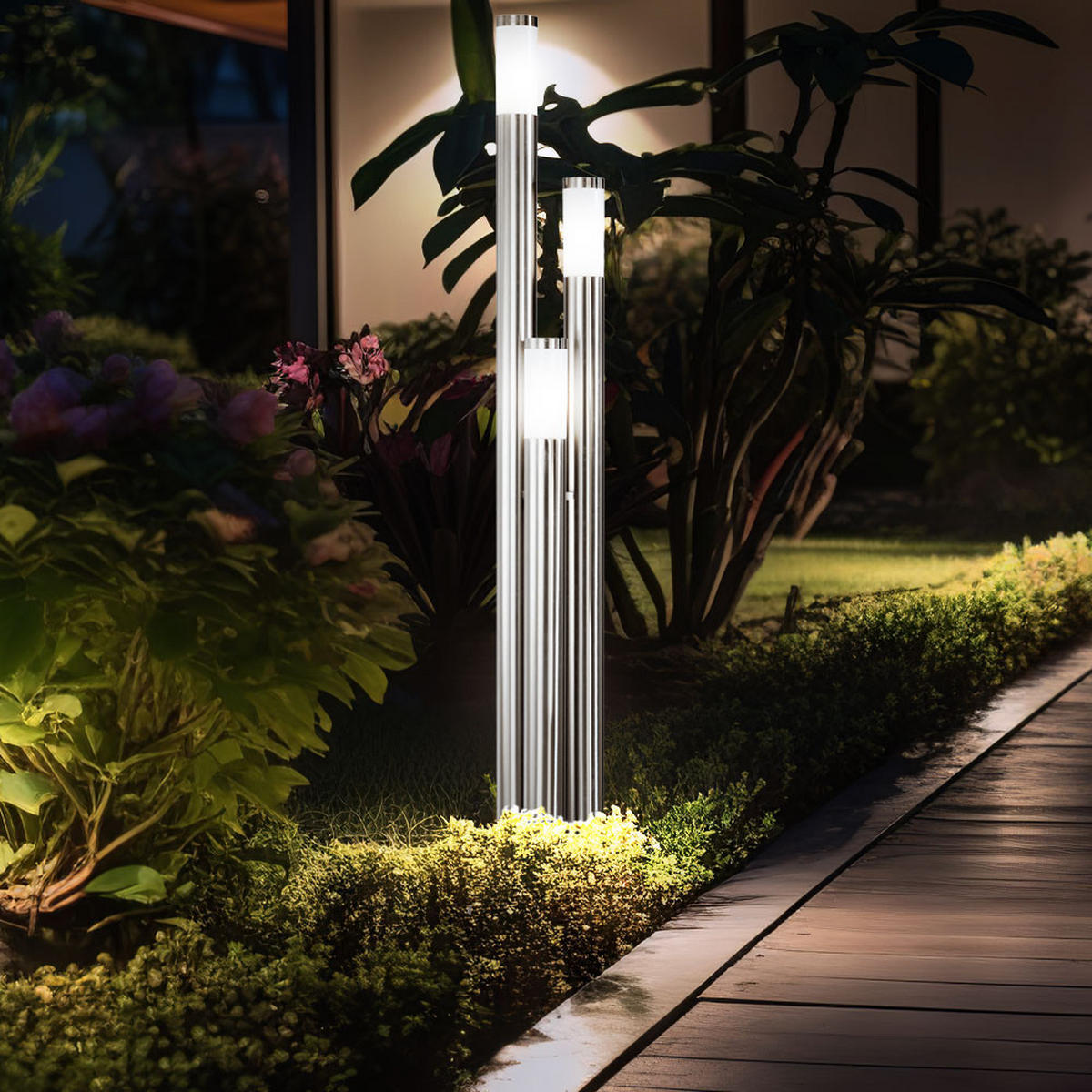 RGB LED STEHLEUCHTE Edelstahl Silber - Silberfarben, Metall (28/28/170cm) - Globo Lighting