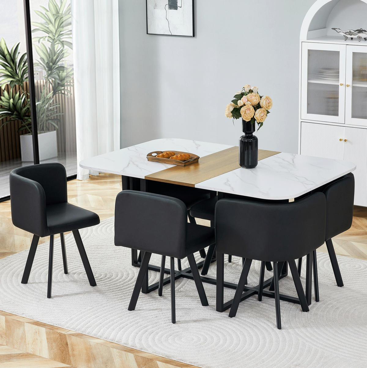 ESSTISCH-SET ausziehbar für 4-6 Personen Naturholz Schwarz - Schwarz, Metall (100/79/150cm) - Meubliv
