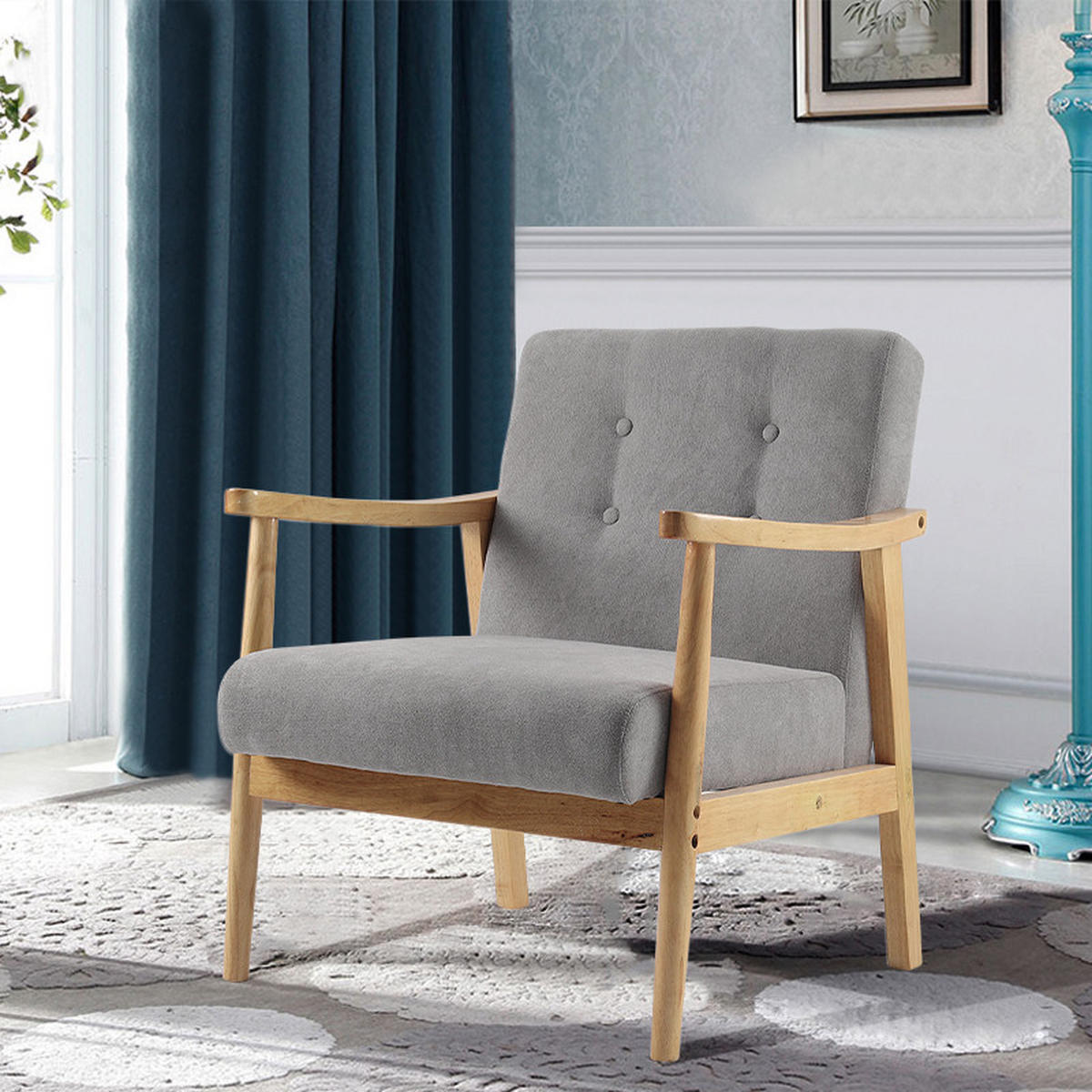 POLSTERSESSEL 74/70/81 cm Armlehnen Holzrahmen Leinen Grau - Grau, Holz/Textil (74/81/70cm) - Livingandhome