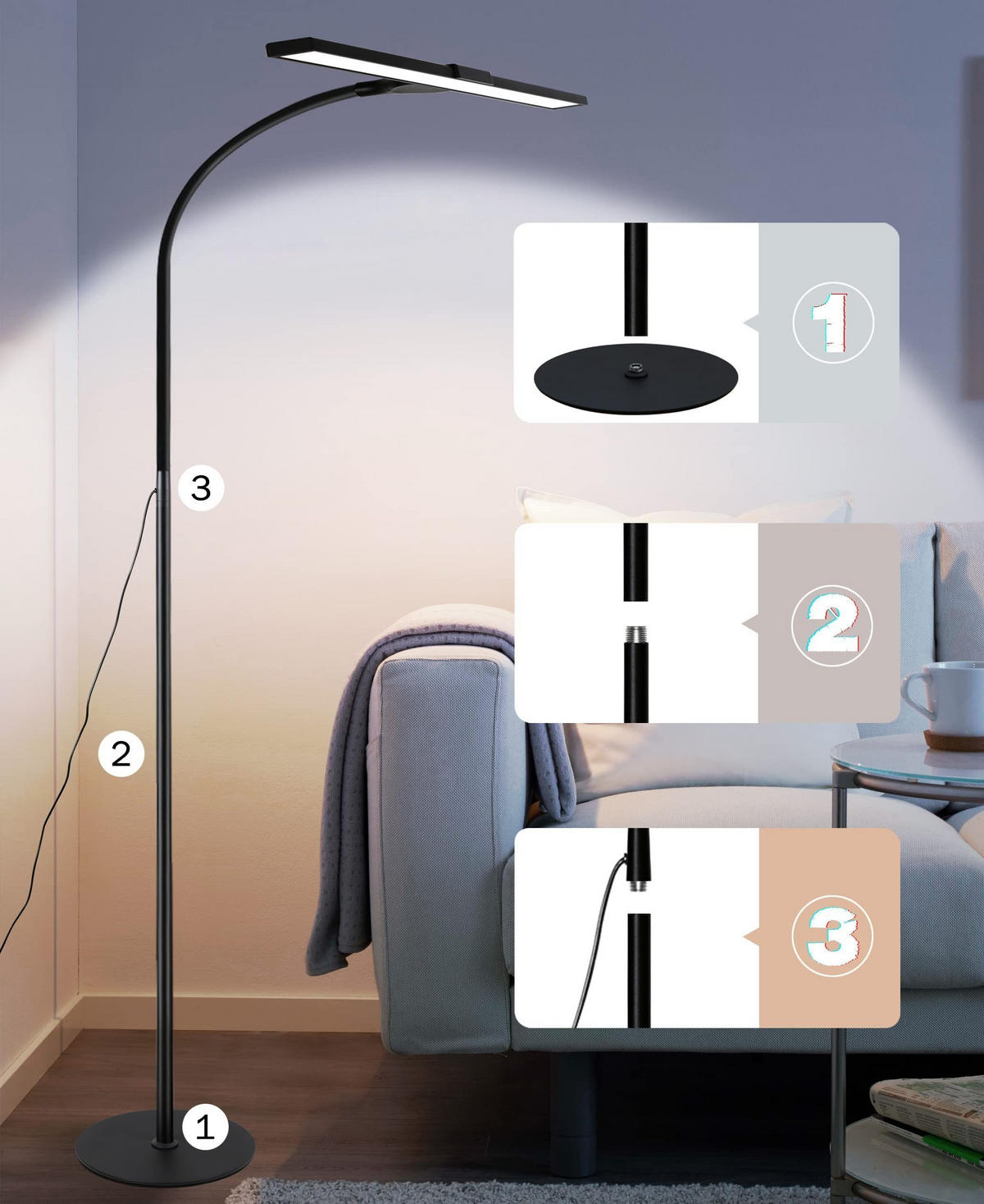 STEHLAMPE Leuchtmar 26.0/22.0/156.0 cm - Schwarz, Metall (156/26/22cm) - ZMH