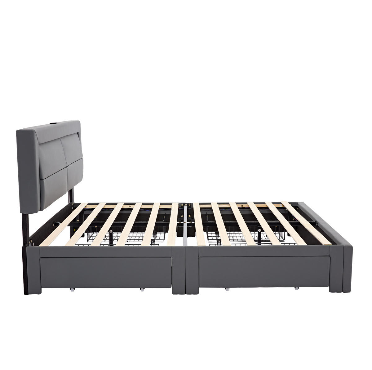 POLSTERBETT 140/190 cm Grau aus PU mit LED, USB und 4 Schubladen - Grau, Kunststoff (140/190cm) - Flora Grace