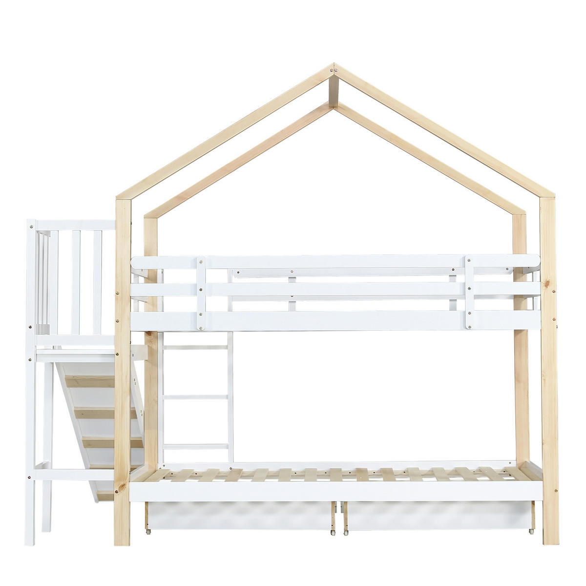 HAUSBETT Massivholz 90/200 cm Weiß, Natur - Ahornfarben/Weiß, Holz/Holzwerkstoff - Raumix