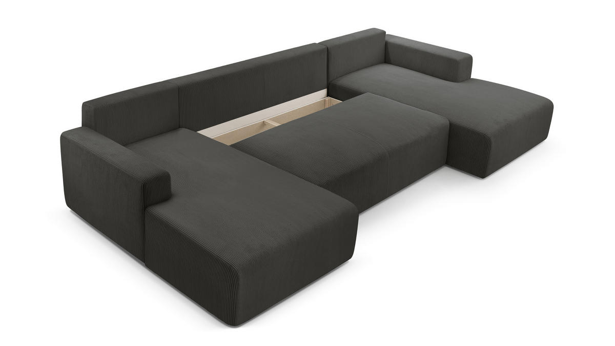 WOHNLANDSCHAFT Catea Dunkelgrau 364/145/85 cm mit Schlaffunktion - Dunkelgrau/Schwarz, Kunststoff/Textil (364/84/145cm) - AX Living