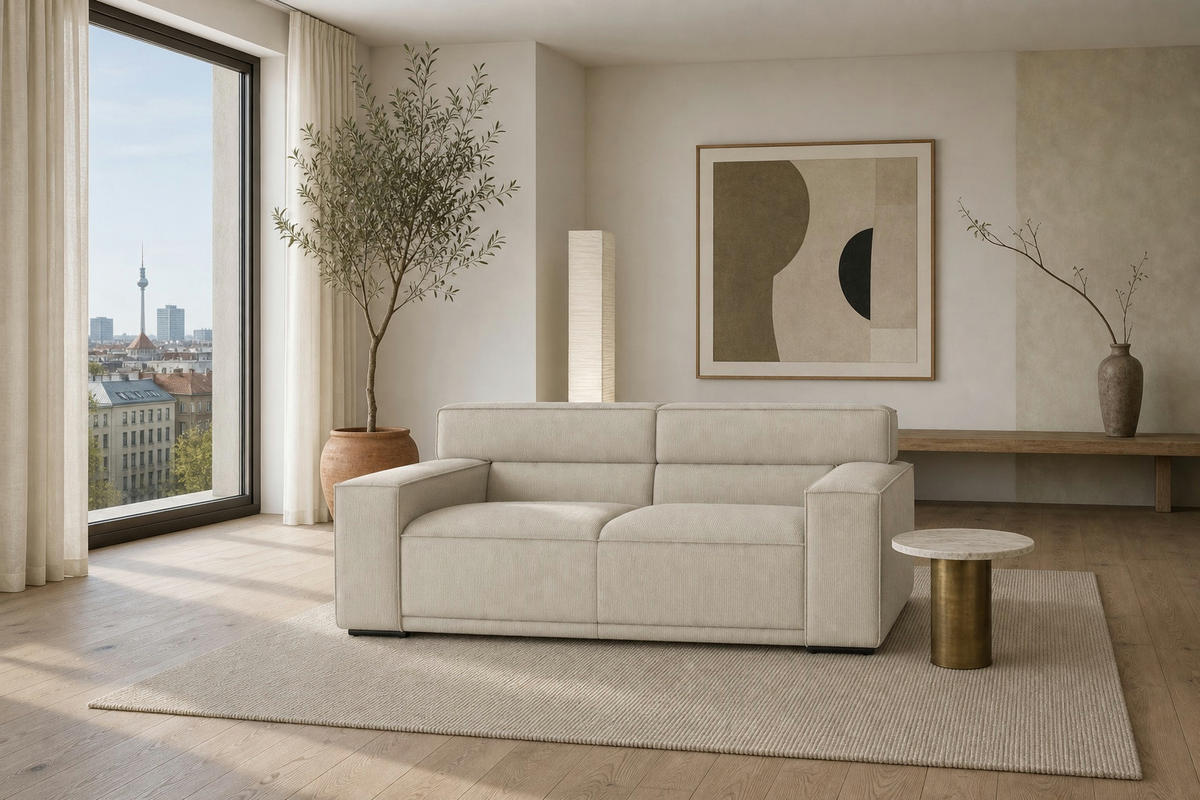 2,5-SITZER Umea Cord Beige 194/106/78 cm - Naturfarben, Kunststoff/Textil (194/78/106cm) - foamnova