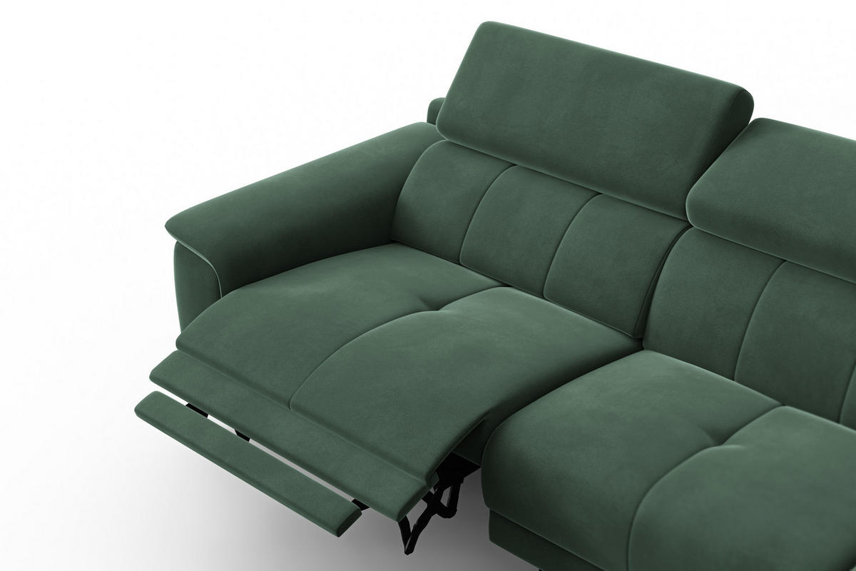 ECKSOFA FIERO 4-Sitzer RECHTS, Grüner Veloursstoff - Schwarz/Grün, Holz/Textil (288/170cm) - Courtois Laville