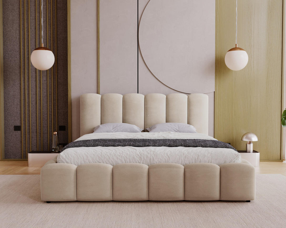 POLSTERBETT 140x200 cm Florent, Bettkasten, Samt, Beige - Beige, Holz/Textil (140/200cm) - Emporius