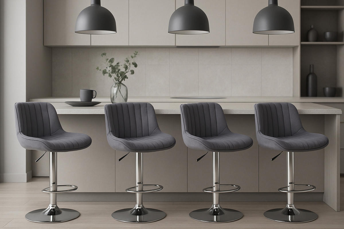 BARHOCKER 2er Set Lentos Samt chrom dunkelgrau - Chromfarben/Dunkelgrau, Textil/Metall (50/108/50cm) - TPFLiving