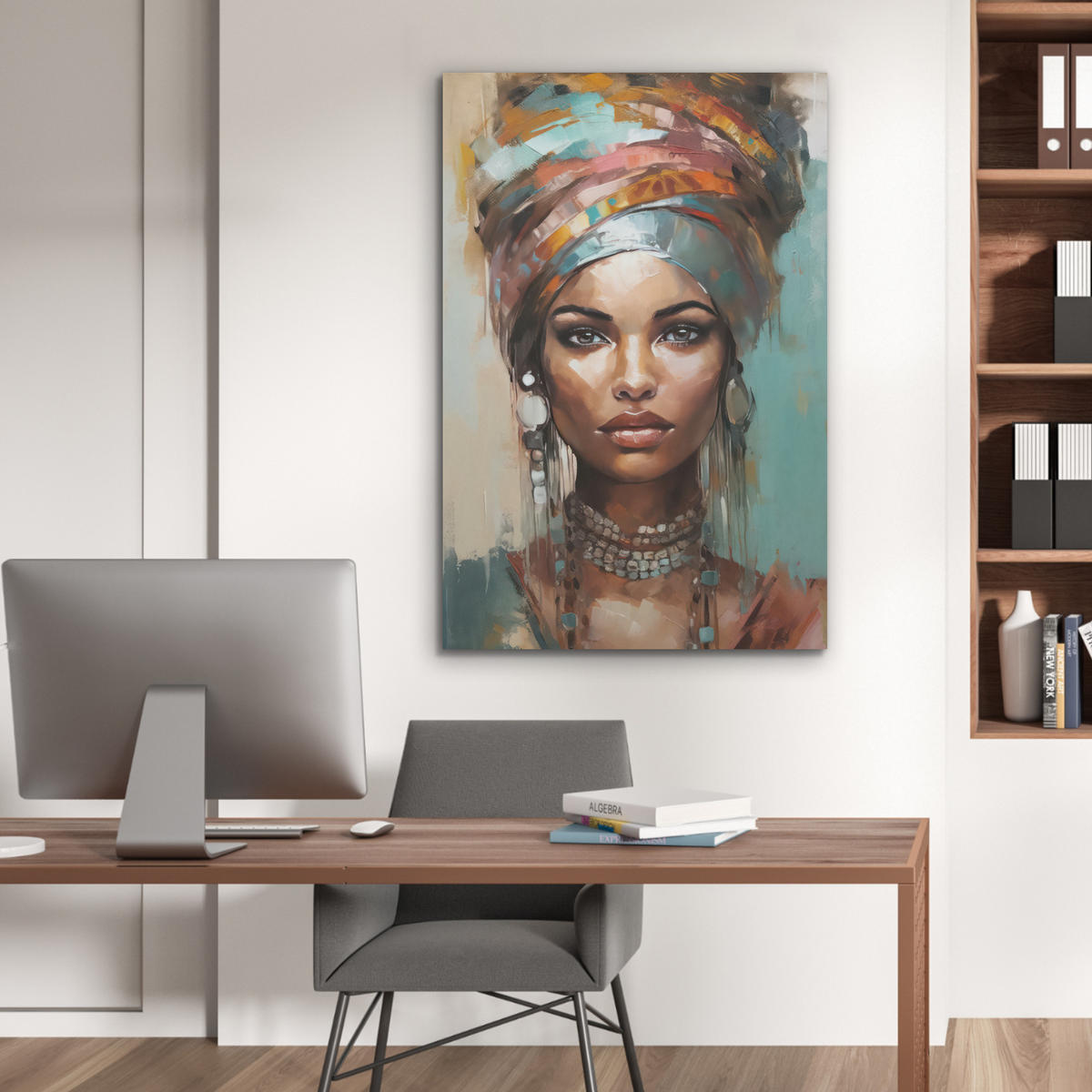 AKUSTIKBILD Frau - Kunst - Schmuck - Porträt Wanddeko 60x90 cm - Blaugrau, Kunststoff (60/90/0.9cm) - MuchoWow