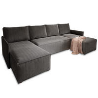 WOHNLANDSCHAFT TRES Graphitfarben Kordstoff mit Schlaffunktion - Graphitfarben, Holz (271/85/140cm) - MASSENO
