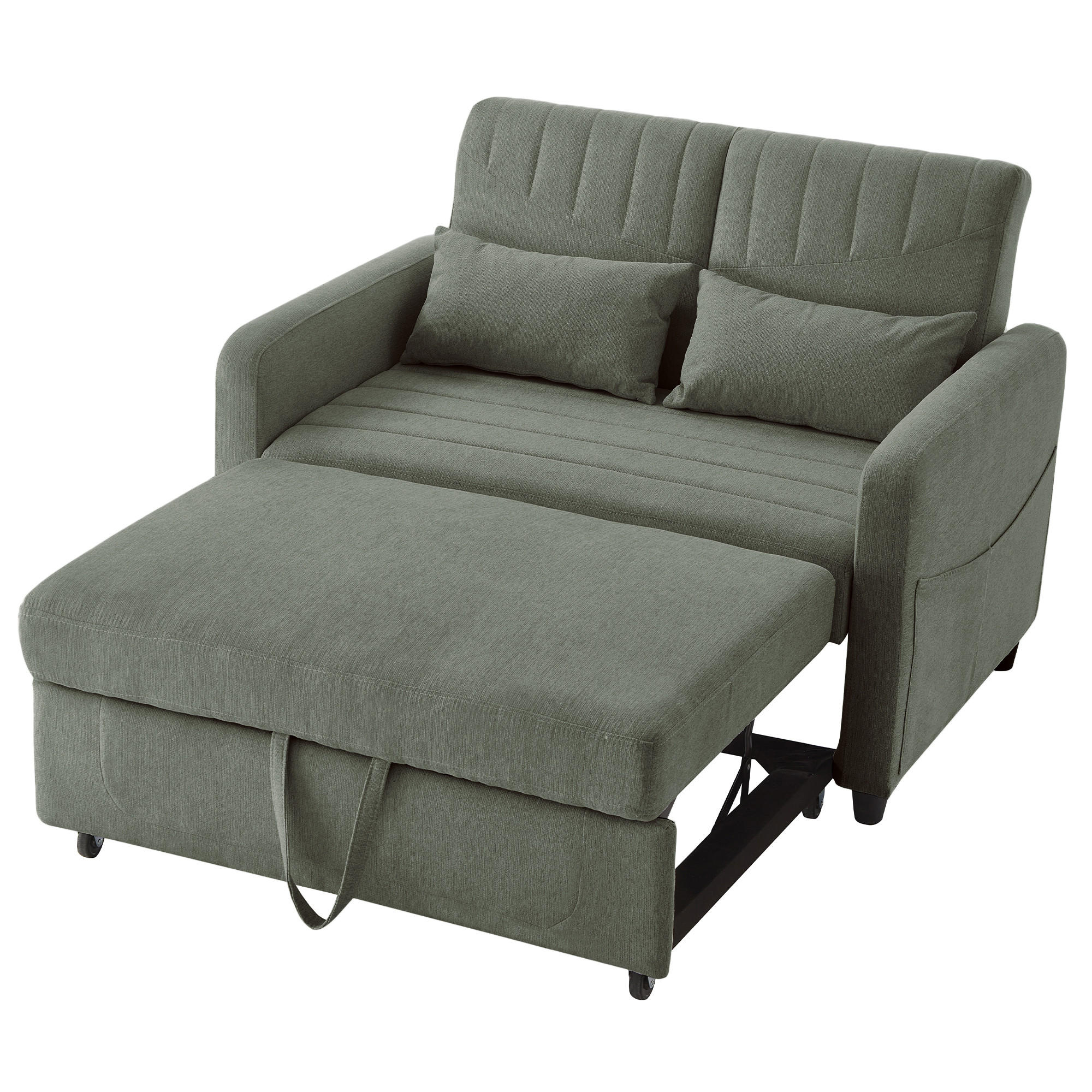 SCHLAFSOFA 2-Sitzer ausziehbar mit 3-stufiger Rückenlehne - Olivgrün, Kunststoff (114/82.5/77cm)