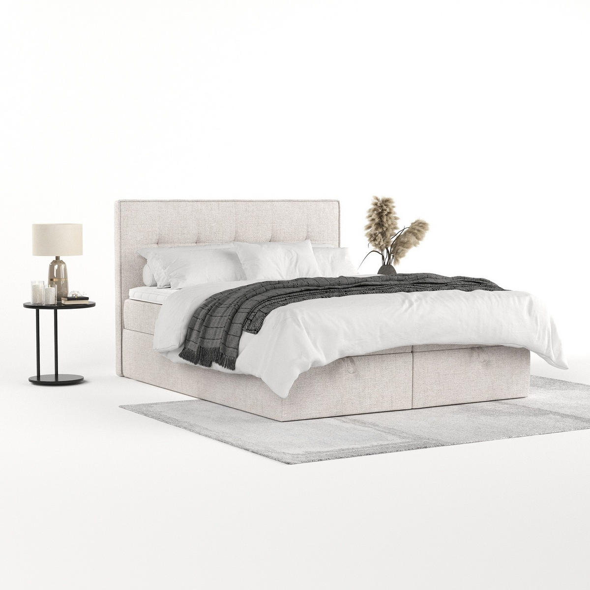 BOXBETT Tivra 200/200 cm Hellbeige im Neve Stoff - Sandfarben/Schwarz, Holz/Holzwerkstoff (200/200cm) - AltaBeds