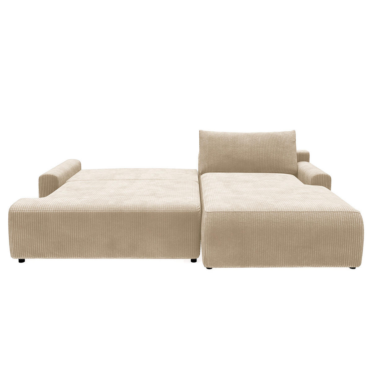 ECKSOFA mit Schlaffunktion - Longchair - Creme/Schwarz, Kunststoff/Textil (253/167cm) - home24