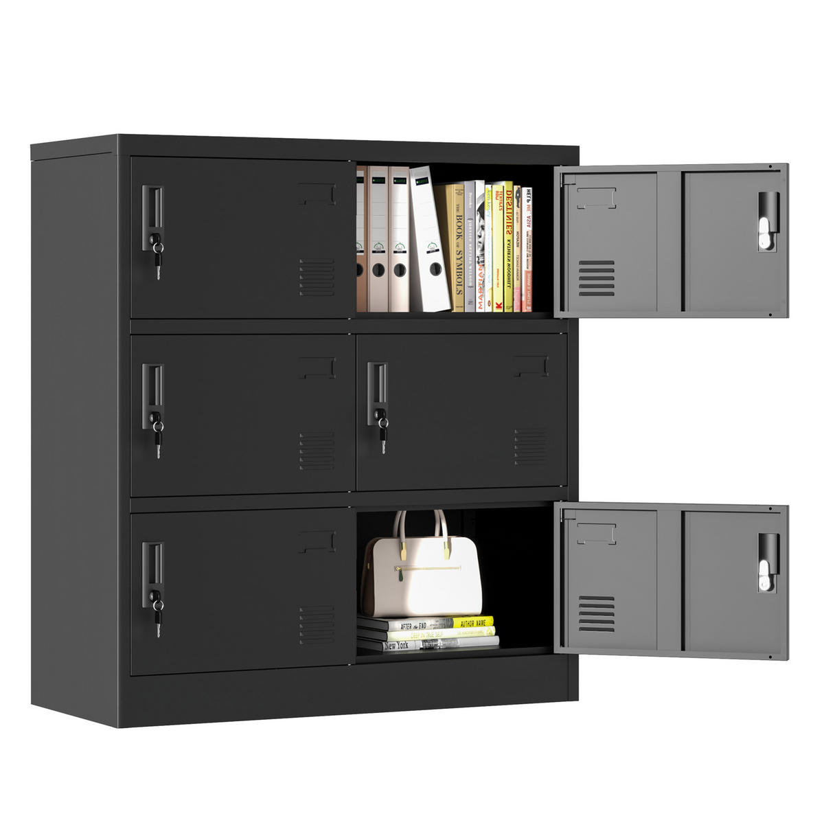METALLSCHRANK 90/40/100 cm mit 6 Türen und Schlössern – schwarz - Schwarz, Metall (40/100/90cm) - BEAOK