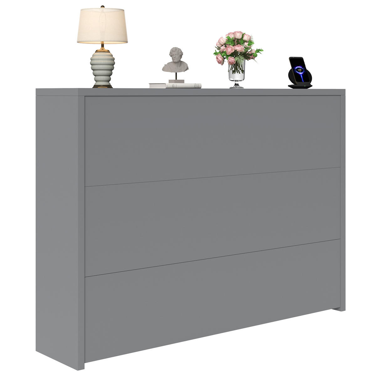 SCHREIBTISCH Klappbarer 115/27/93 cm in mattem Grau mit Rollen und Wireless Charger - Grau, Holzwerkstoff (115/27/93cm) - OKWISH