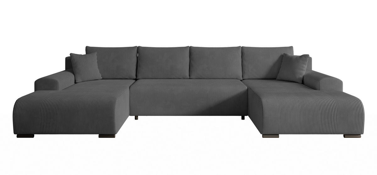 WOHNLANDSCHAFT Nelly U mit Bettkasten und Schlaffunktion, Cordstoff in U-Form - Dunkelgrau, Textil (349/80/185cm)