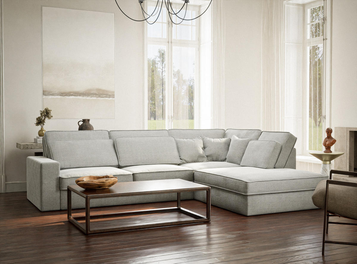 ECKSOFA Kirou Grau Chenille-Stoff - Rechts Seite - Schwarz/Grau, Holz/Holzwerkstoff (311/225cm) - Maison de Reve