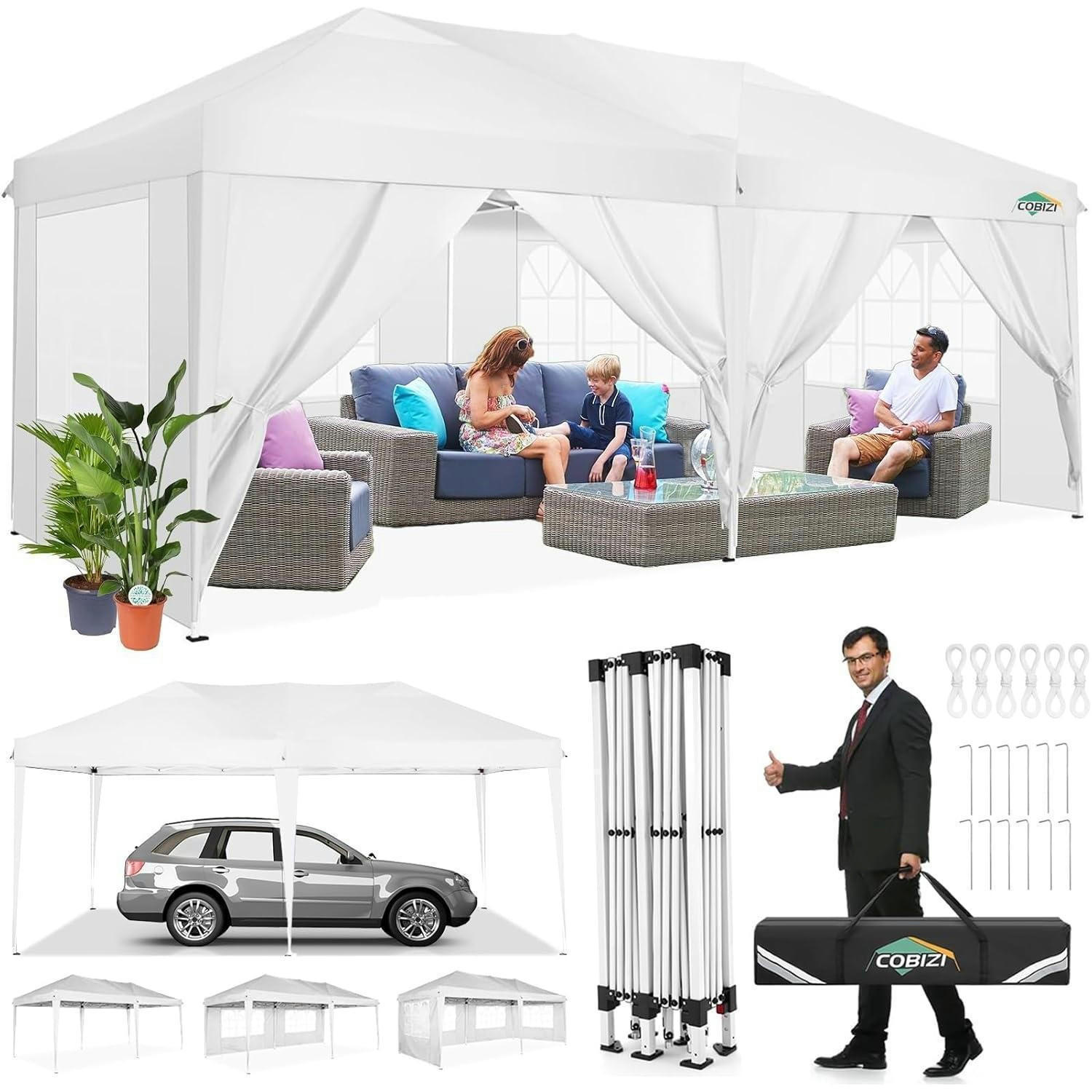 FALTPAVILLON 3x6m Weiß mit 6 Seitenwänden - Weiß, Textil (300/275/600cm)