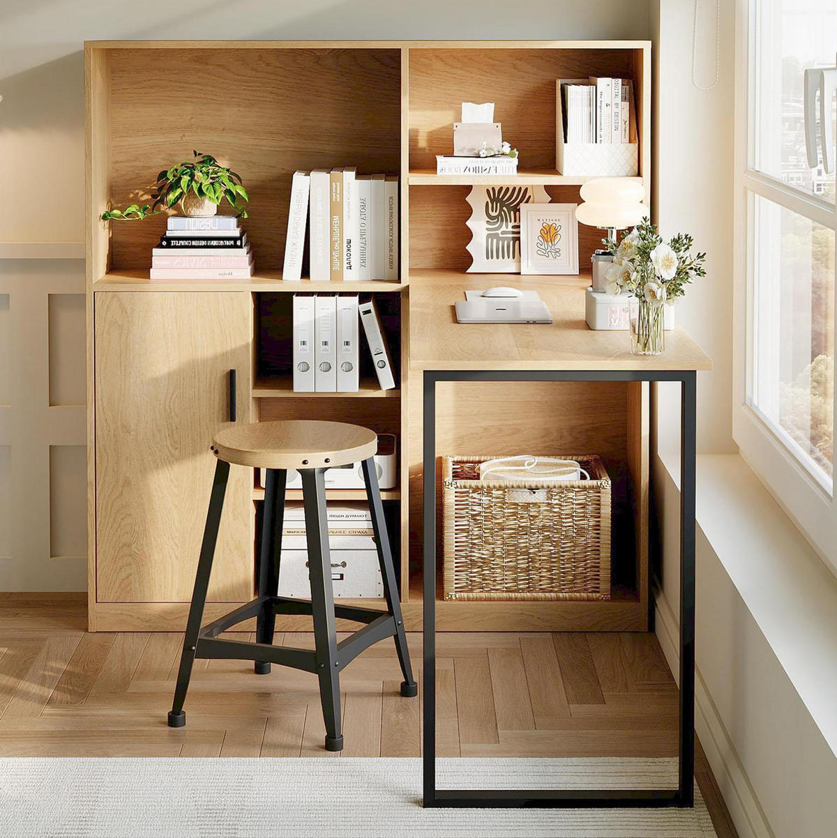 SCHREIBTISCH mit Stauraum in Natur aus MDF – mit Regal und Schrank - Naturfarben, Holzwerkstoff (50/120/120cm) - BEAOK