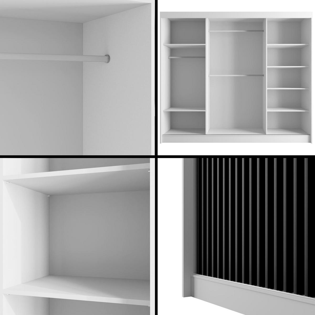 KLEIDERSCHRANK mit Lamel-Schiebetüren VILANv2 - 250 cm Weiß + Lamelle schwarz - Schwarz/Weiß, Holzwerkstoff (250/215/61cm) - ALTDECOR