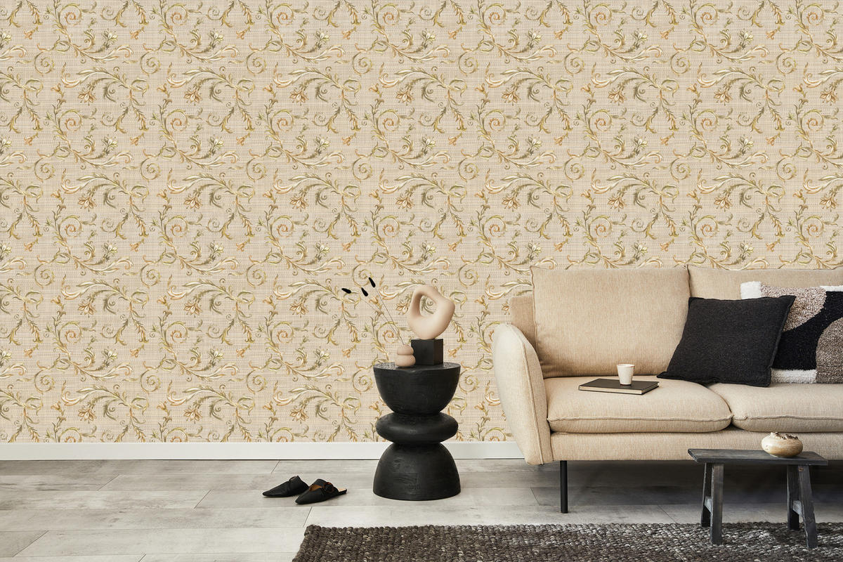 VLIESTAPETE Florale Vintage-Ornamente – Beige, Goldfarben – 50x1000 cm - Beige/Goldfarben, Papier (50/1000cm) - Muralo