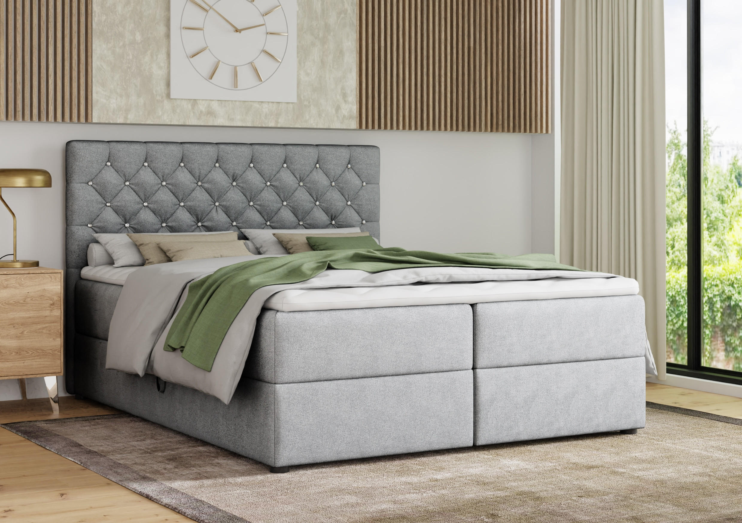 BOXBETT BEST 200/200 Velours Hellgrau mit Bonell-Federkernmatratzen H3 - Hellgrau, Holz/Holzwerkstoff (200/200cm) - Deine Möbel 24