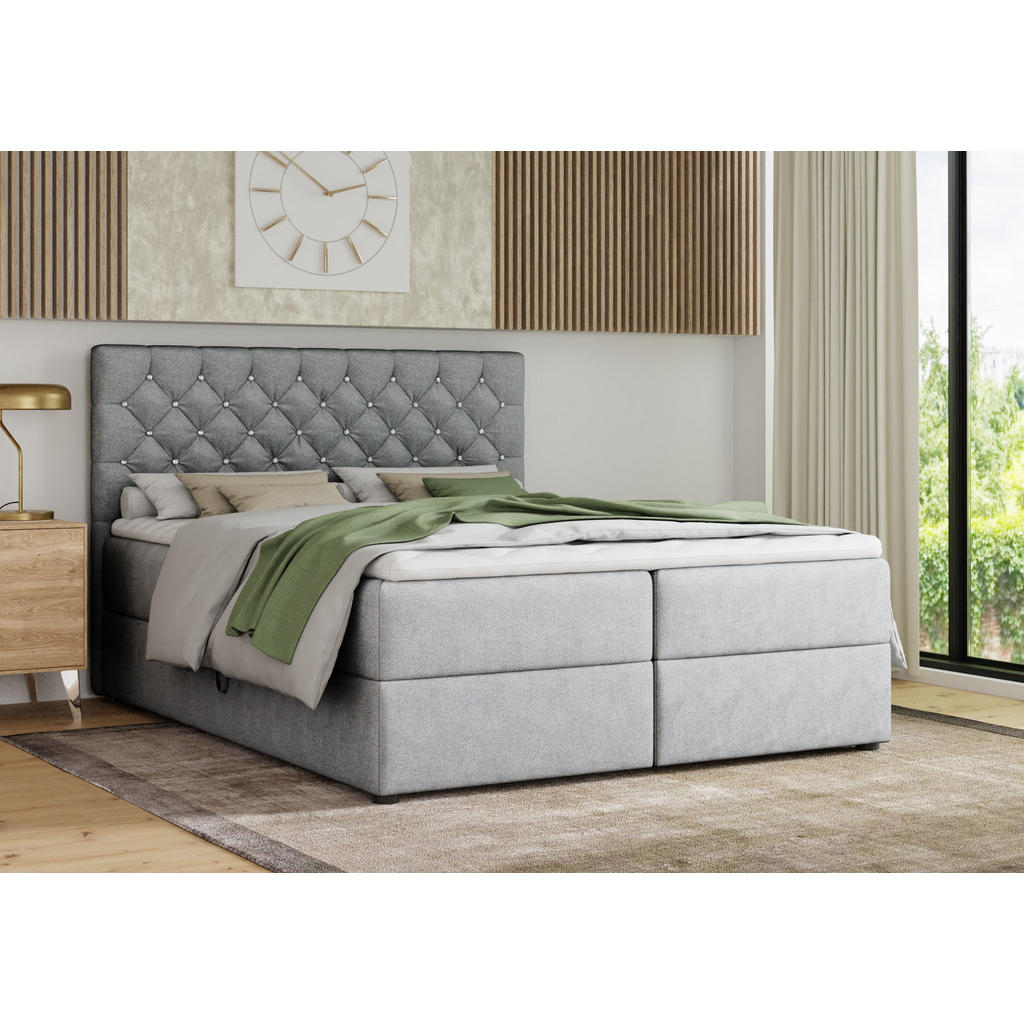 Thumbnail - Deine Möbel 24 Boxbett, Hellgrau, Textil, Holz, Holzwerkstoff, H3, 180x200 cm, Schlafzimmer, Betten, Boxspringbetten