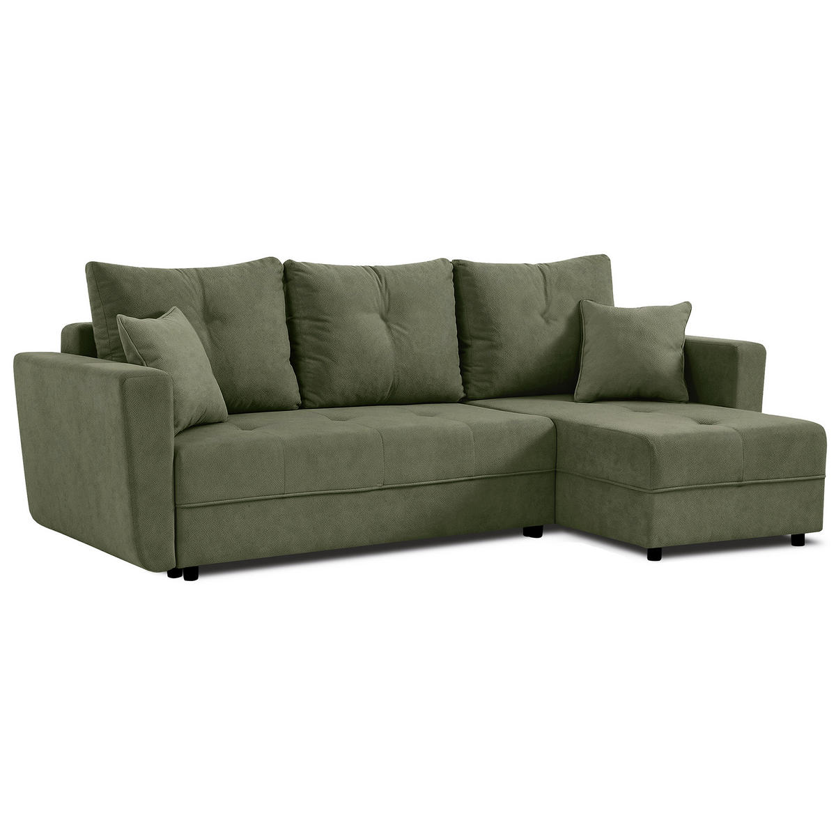 ECKSCHLAFSOFA Verona mit Bettkasten und universeller Ottomane 240 cm, Olivgrün - Olivgrün, Textil (240/148cm) - Beautysofa