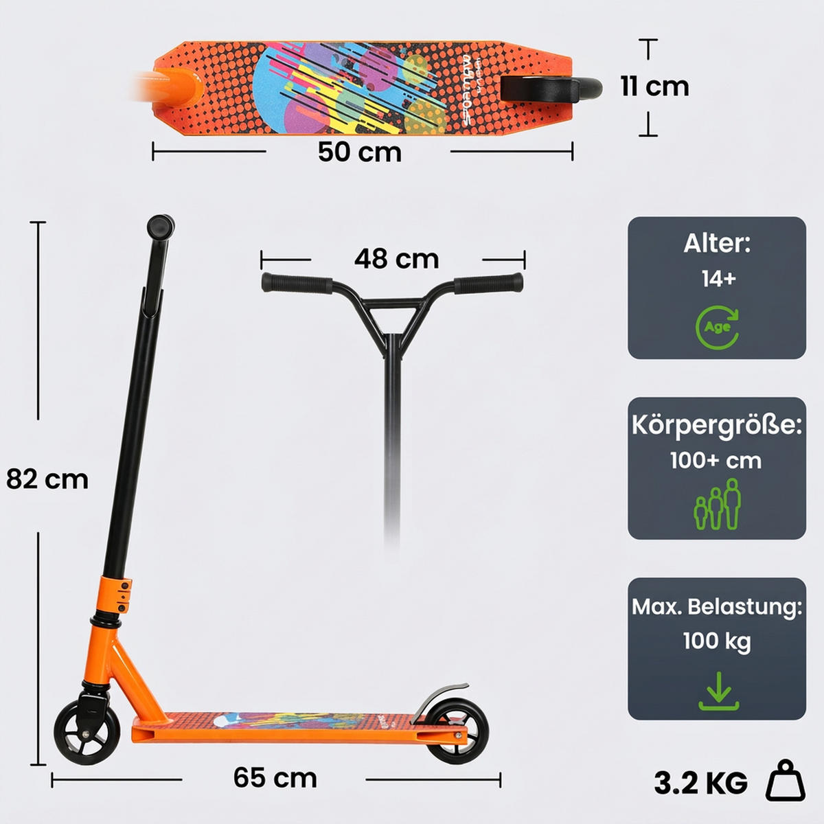 STUNTSCOOTER Aluminium Stahl Orange - Orange, Metall (65/48/82cm) - SPORTNOW