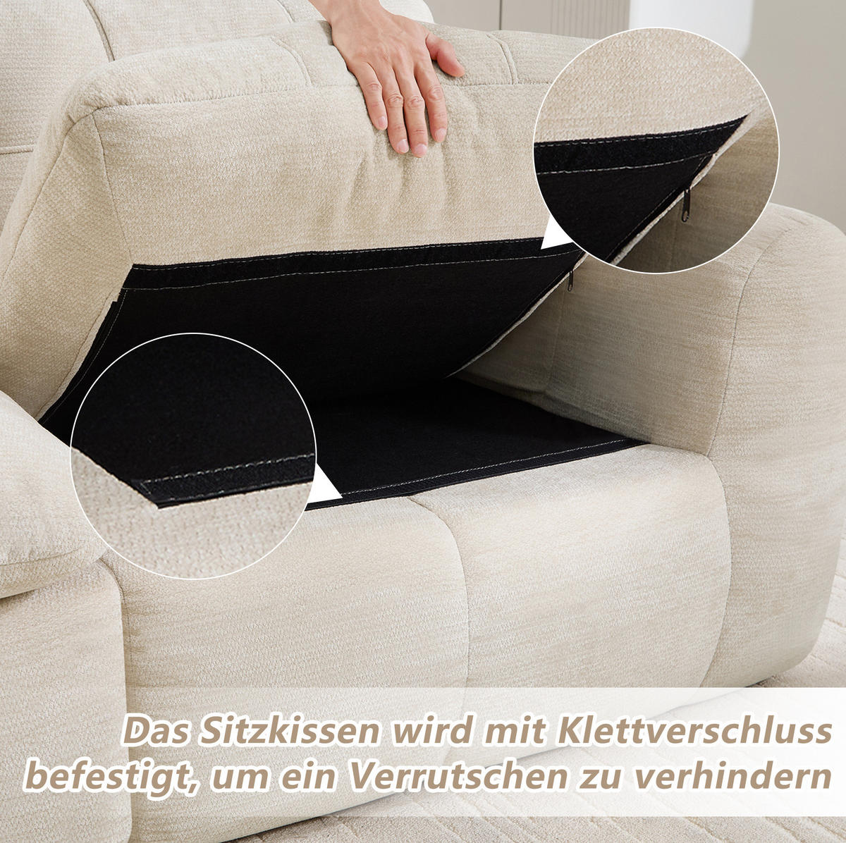 SOFA 194/97/68 cm in Beige aus Chenille mit modularer Bauweise - Beige, Textil (97/68/194cm) - Flora Grace