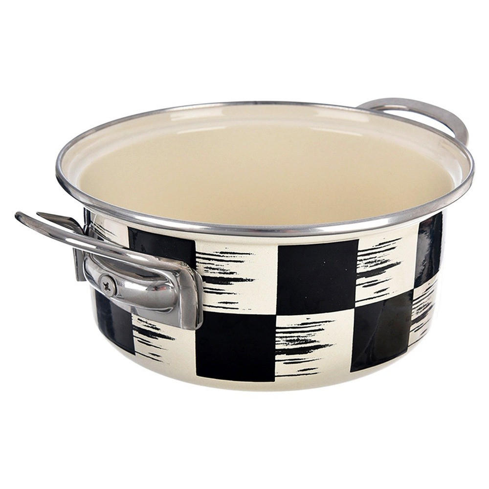 EMAILLIERTOPF Schachbrett mit Karomuster beige - Beige, Metall (18cm) - Orion 
